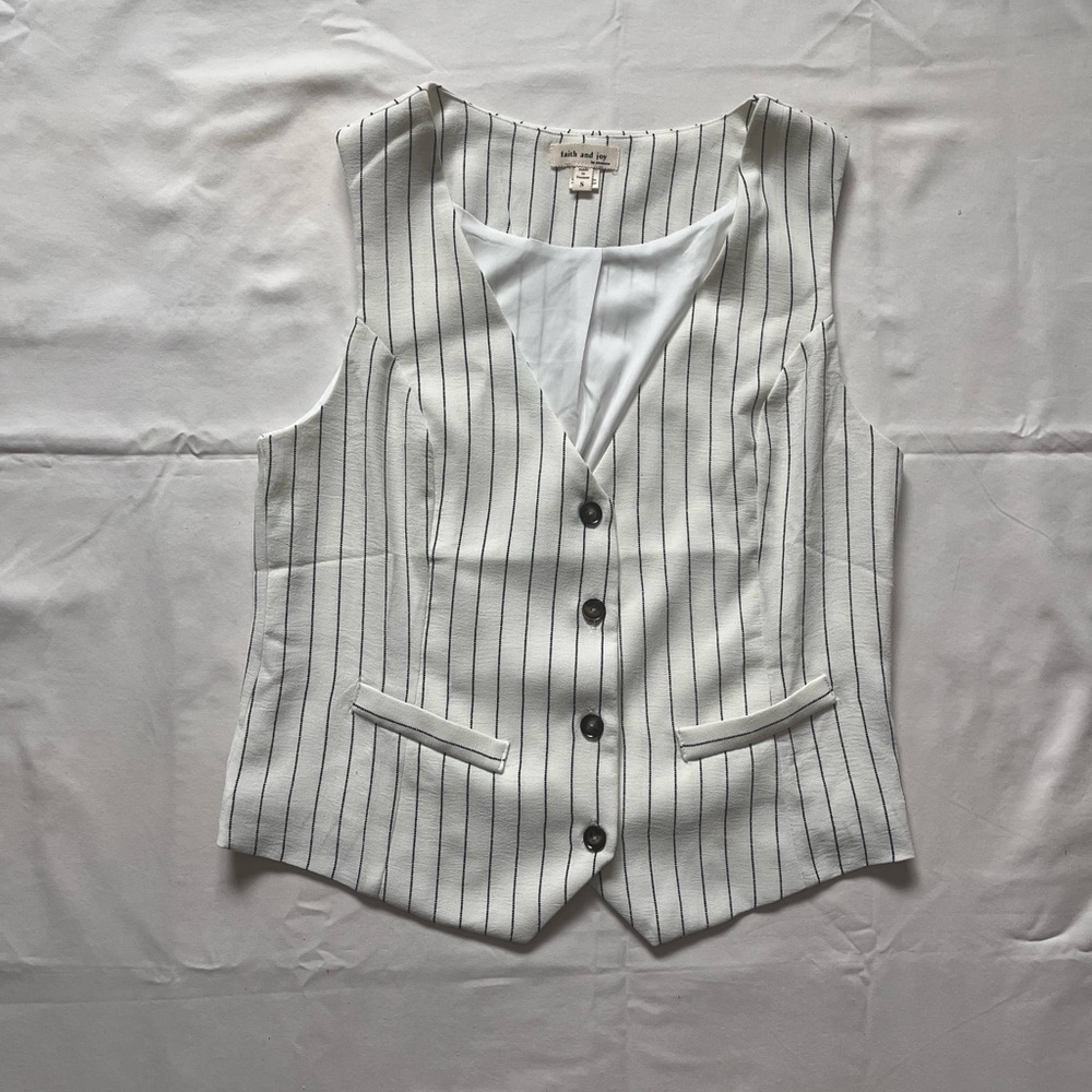Faith & Joy by Monteau Versatile Y2 Preppy Chic Vest, W Sz S, White/Navy Stripes
